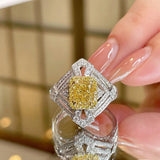 Yellow Cubic Zirconia Women's Engagement Ring Crystal Wedding