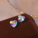 Korea Geometric Crystal Stud Earrings Sweet Heart Design Female Jewelry