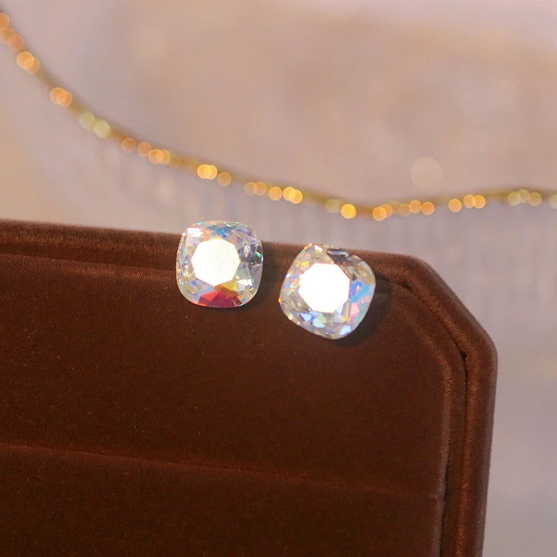 Korea Geometric Crystal Stud Earrings Sweet Heart Design Female Jewelry
