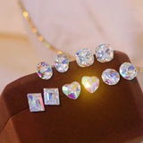 Korea Geometric Crystal Stud Earrings Sweet Heart Design Female Jewelry