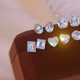 Korea Geometric Crystal Stud Earrings Sweet Heart Design Female Jewelry