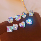 Korea Geometric Crystal Stud Earrings Sweet Heart Design Female Jewelry
