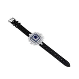 Lab Sapphire Diamond Bangle Bracelet Leather 925 Sterling Silver