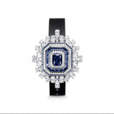 Lab Sapphire Diamond Bangle Bracelet Leather 925 Sterling Silver