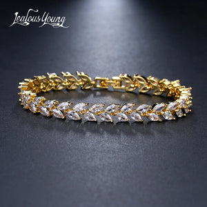 Leaf Charm CZ Bracelet for Bride Sliver Crystal Bangles