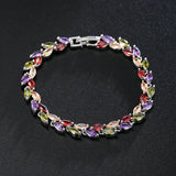 Leaf Charm CZ Bracelet for Bride Sliver Crystal Bangles