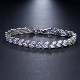 Leaf Charm CZ Bracelet for Bride Sliver Crystal Bangles