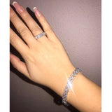 Leaf Charm CZ Bracelet for Bride Sliver Clear Crystal Bangles