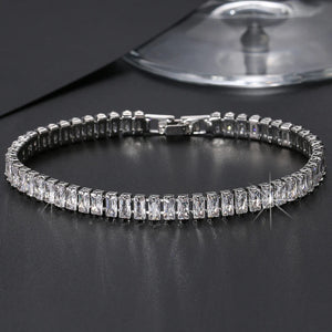 Leaf Charm CZ Bracelet for Bride Sliver Clear Crystal Bangles
