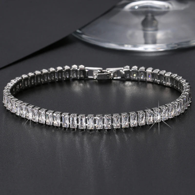 Leaf Charm CZ Bracelet for Bride Sliver Clear Crystal Bangles