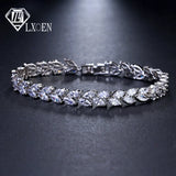Leaf Charm CZ Bracelet for Bride Sliver Clear Crystal Bangles