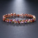 Leaf Charm CZ Bracelet for Bride Sliver Clear Crystal Bangles
