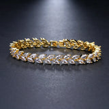 Leaf Charm CZ Bracelet for Bride Sliver Clear Crystal Bangles