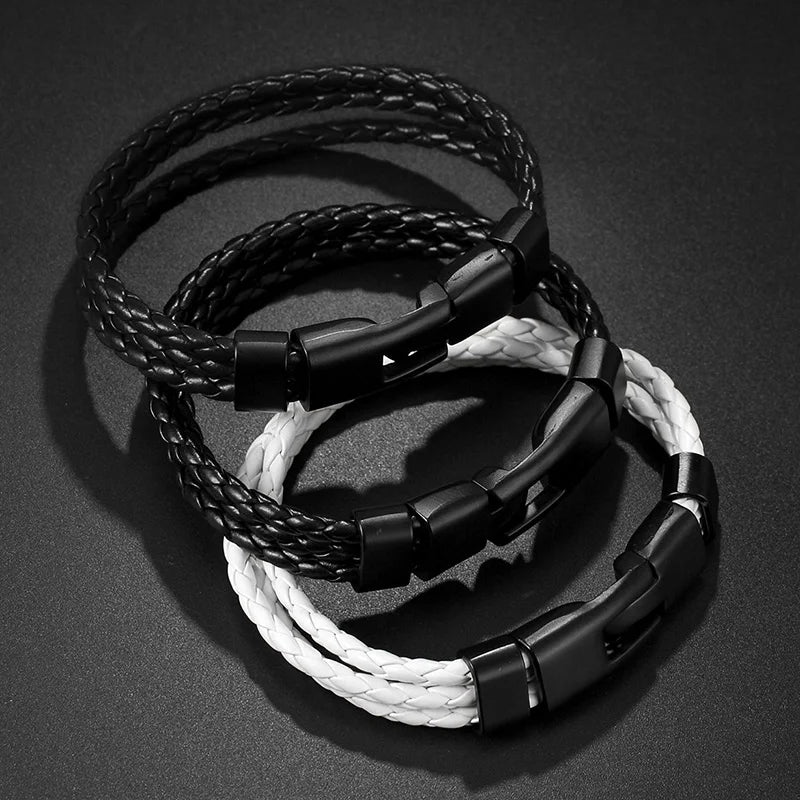Personalized Leather Braided Bracelet with Name, 3 Colors Rope Bangle for Men