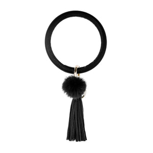 Monogram Wrist Keychain Anti-lost O Keyring Leather Tassel Fur Key Chain