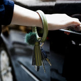 Monogram Wrist Keychain Anti-lost O Keyring Leather Tassel Fur Key Chain