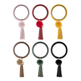 Monogram Wrist Keychain Anti-lost O Keyring Leather Tassel Fur Key Chain