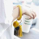Monogram Wrist Keychain Anti-lost O Keyring Leather Tassel Fur Key Chain