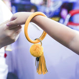 Monogram Wrist Keychain Anti-lost O Keyring Leather Tassel Fur Key Chain