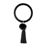 Monogram Wrist Keychain Anti-lost O Keyring Leather Tassel Fur Key Chain