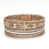 Braided Leather Starfish Shell Bracelet with Rhinestones