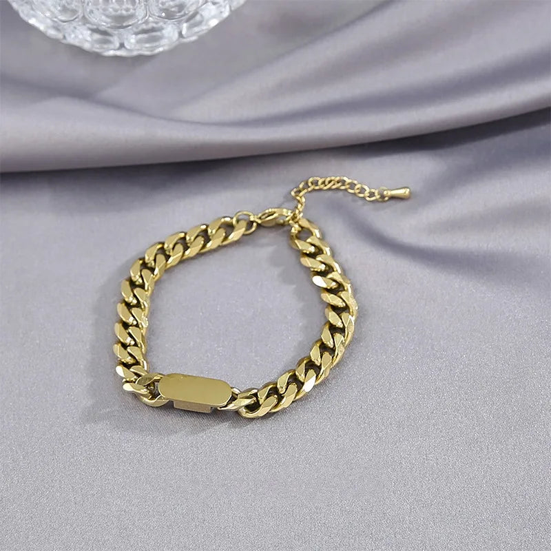 Link Chain Bangle Bracelet Stainless Steel Cuban Chain Jewelry Gift Set