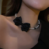 Pearl Bowknot Choker Necklace for Women Party