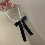 Pearl Bowknot Choker Necklace for Women Party