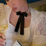 Pearl Bowknot Choker Necklace for Women Party