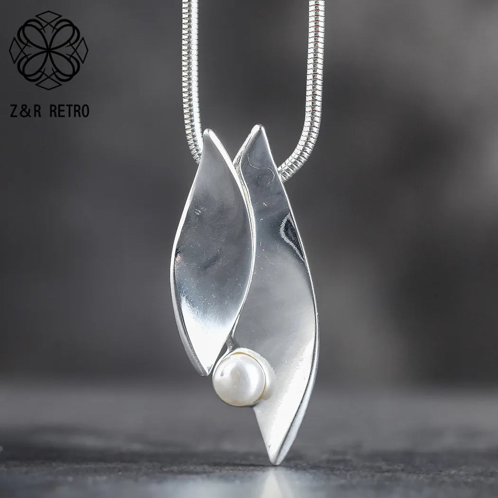 Long Chain Silver Leaf Pendant Necklace for Women