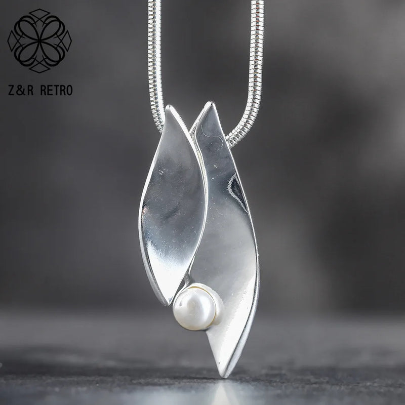 Long Chain Silver Leaf Pendant Necklace for Women
