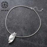 Long Chain Silver Leaf Pendant Necklace for Women