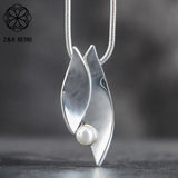 Long Chain Silver Leaf Pendant Necklace for Women