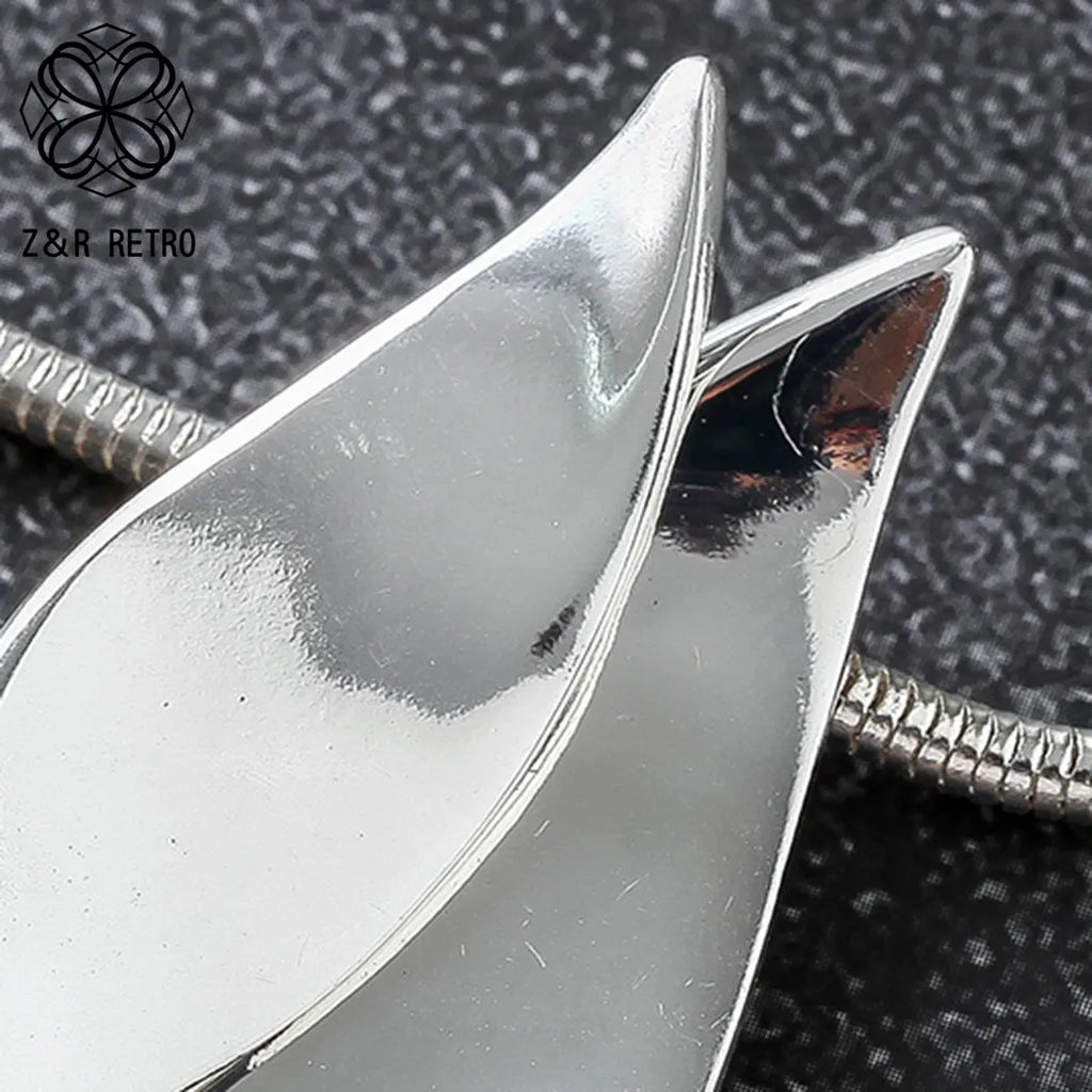 Long Chain Silver Leaf Pendant Necklace for Women