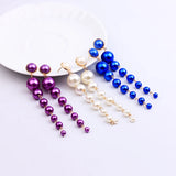Colorful Boho Long Pearl Earrings Statement Wedding Earrings