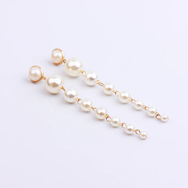 Colorful Boho Long Pearl Earrings Statement Wedding Earrings