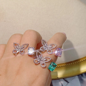 Butterfly Square Cubic Zircon Engagement Finger Rings For Women Wedding