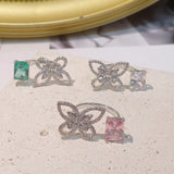Butterfly Square Cubic Zircon Engagement Finger Rings For Women Wedding