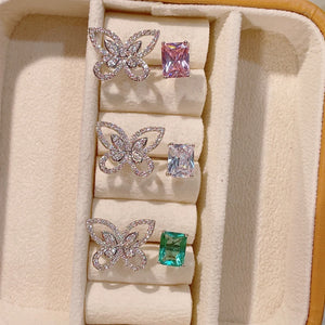Butterfly Square Cubic Zircon Engagement Finger Rings For Women Wedding