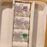 Butterfly Square Cubic Zircon Engagement Finger Rings For Women Wedding