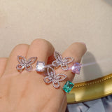 Butterfly Square Cubic Zircon Engagement Finger Rings For Women Wedding