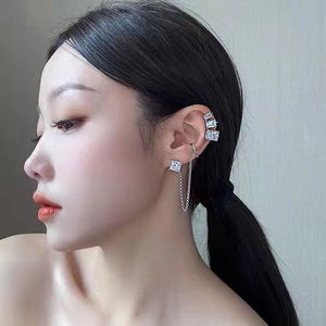 Crystal Clip Earrings CZ Tassel Hoop Ear Cuff Jewelry