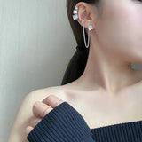 Crystal Clip Earrings CZ Tassel Hoop Ear Cuff Jewelry