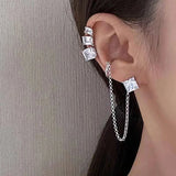 Crystal Clip Earrings CZ Tassel Hoop Ear Cuff Jewelry