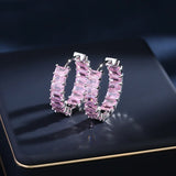 Pink Crystal Circle Hoop Earrings Women's Party Jewelry