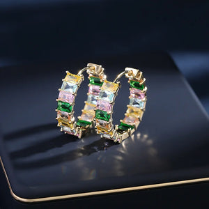 Pink Crystal Circle Hoop Earrings Women's Party Jewelry