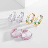 Pink Crystal Circle Hoop Earrings Women's Party Jewelry