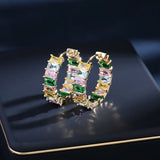 Pink Crystal Circle Hoop Earrings Women's Party Jewelry