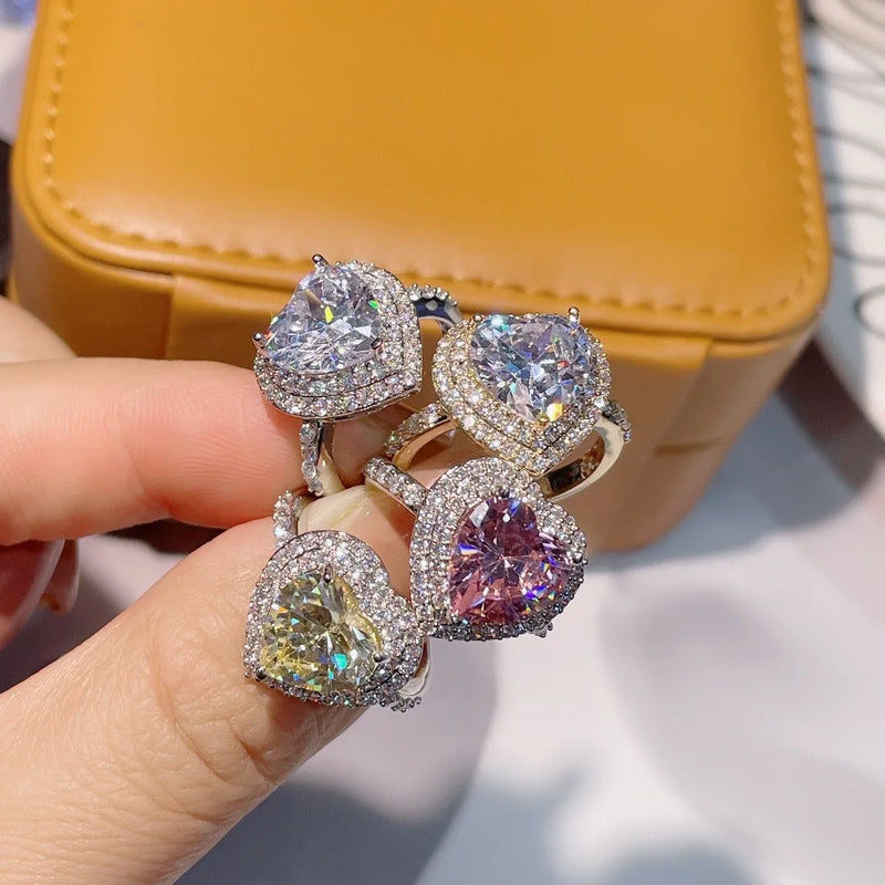 Colorful CZ Engagement Finger Rings For Women Wedding Bridal Adjust Ring