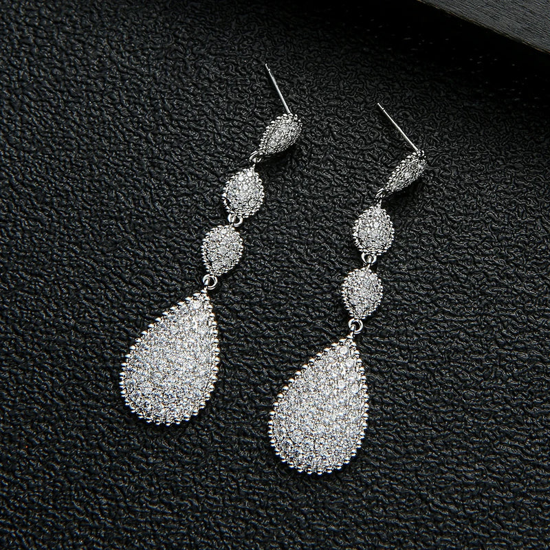 Long Tassels Water Drop Earrings For Women Wedding Crystal African Dubai Bridal